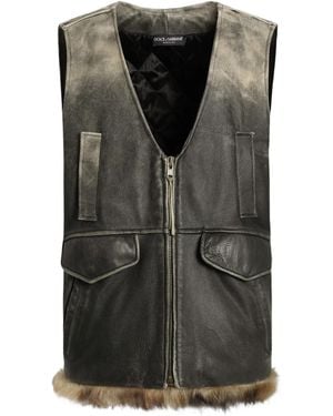 Dolce & Gabbana V-Neck Leather Vest - Black