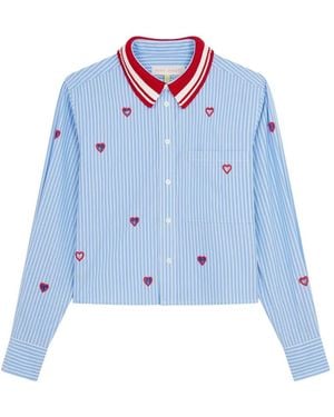 Mira Mikati Heart-Embroidered Striped Shirt - Blue