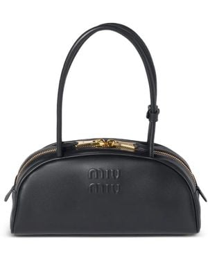 Miu Miu Beau Embossed-Logo Shoulder Bag - Black