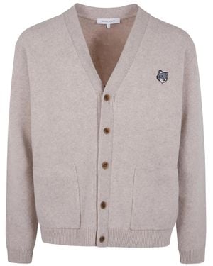Maison Kitsuné 'Fox Head Milano' Lambswool Cardigan - Grey