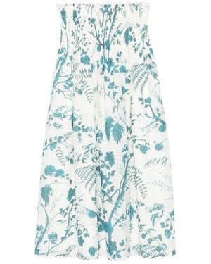 Erdem Botanical-Print Smocked Midi Skirt - Blue