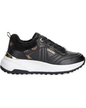 Guess Facter Shearling-Trim Sneakers - Black