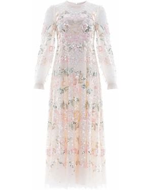 Needle & Thread Rosalie Sequin-Embellished Long-Sleeve Dress - White