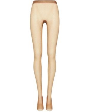 Wolford Fishnet Logo-Waistband Tights - Natural