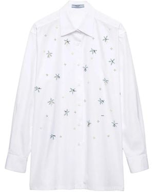 Prada Embroidered Poplin Shirt - White