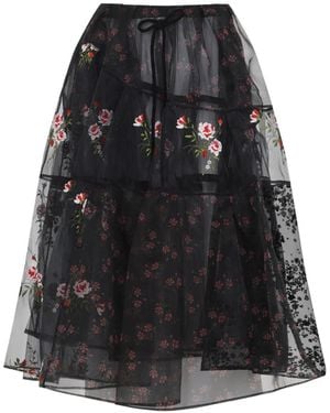 Simone Rocha Floral Embroidered Mid Skirt - Black