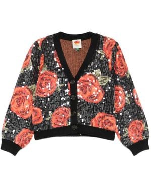 FARM Rio Blumenmuster-Cardigan Mit Pailletten - Rot