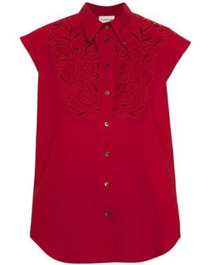P.A.R.O.S.H. Broderie-Anglaise Cotton Shirt - Red