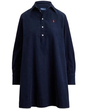 Polo Ralph Lauren Corduroy Logo-Embroidered Mini Dress - Blue