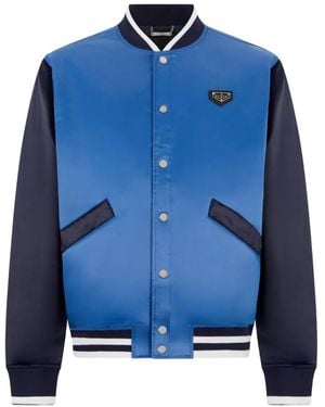 Philipp Plein Satin University Bomber Logo Jacket - Blue