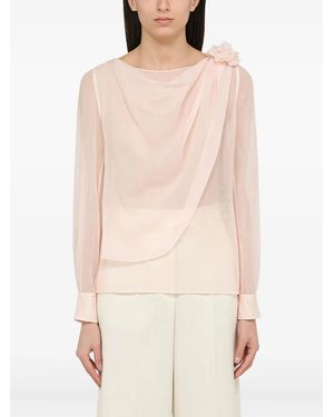 Chloé Draped Flower-Embellished Top - Natural