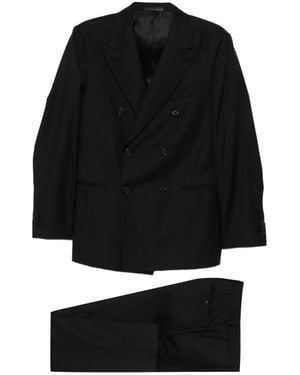 Caruso Wool Double-Breasted Suit - Black