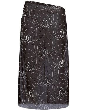 Prada Abstract-Print Midi Pencil Skirt - Black
