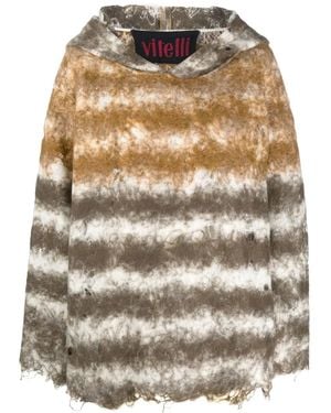 VITELLI Distressed Stripe-Print Hoodie - Gray