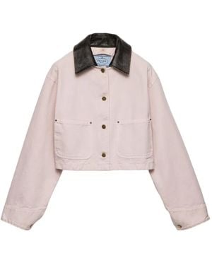 Prada Leather Collar Patch-Pockets Jacket - Pink