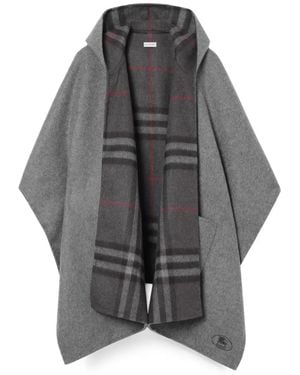 Burberry Reversible Check Cashmere Hooded Cape - Grey