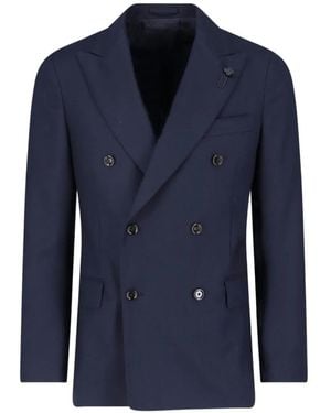 Lardini Double-Breasted Peak-Lapel Suit Jacket - Blue