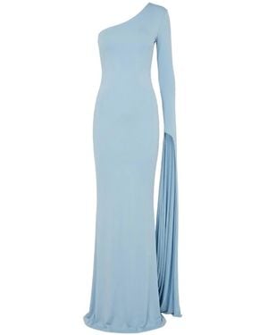 The New Arrivals Ilkyaz Ozel Yuna One-Shoulder Draped-Sleeve Maxi Dress - Blue