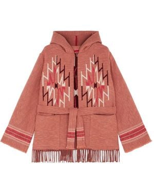 Fortela Kapuzencardigan Mit Fransensaum - Rot