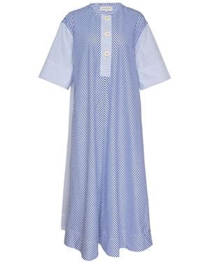 Lee Mathews Striped Short-Sleeve Maxi Dress - Blue