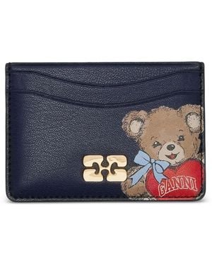 Ganni Teddy Appliqué-Logo Cardholder - Blue