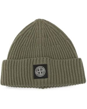 Stone Island Gorro De Canalé Con Parche Del Logo - Verde