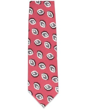 Isaia Corbata Con Motivo Geométrico - Rojo