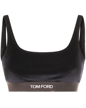 Tom Ford Logo-Detail Velvet Top - Black