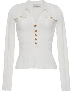 Cara Cara Belleport Ribbed-Knit Button Top - White
