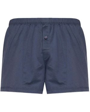 Hanro Button-Fly Cotton Boxers - Blue