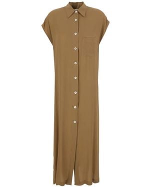 Grifoni Button-Down Pocket-Detail Maxi Shirt Dress - Natural