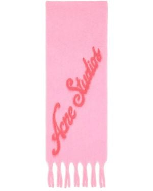 Acne Studios ロゴ フリンジ スカーフ - ピンク