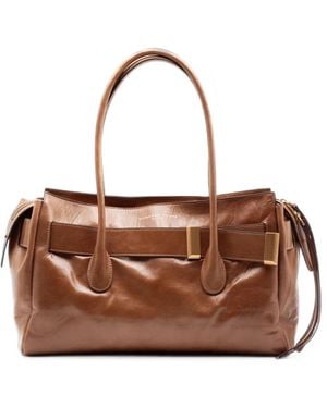 Roberto Festa Emeralda Glossy-Leather Strap-Embellished Tote Bag - Brown