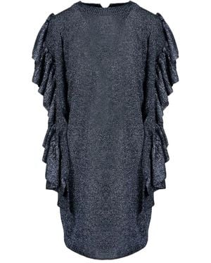 Circus Hotel Frill-Sleeve Glitter Dress - Blue