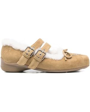 OPEN YY Shearling-Ballerinas Mit Herznieten - Natur
