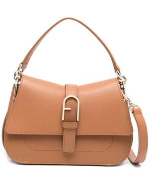 Furla Mini Flow Logo-Plaque Leather Clutch Bag - Brown