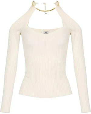 Elisabetta Franchi Jewel-Detail Openwork-Knit Top - White