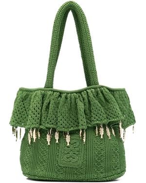 Sandro Crochet Tote Bag - Green