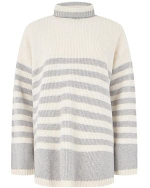 Moorer Gestreifter Vera-Slx Rollkragenpullover - Weiß