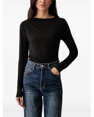 DKNY Long-Sleeve Ruched T-Shirt - Black