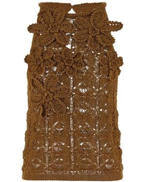 Pinko Floral Crochet Top - Brown
