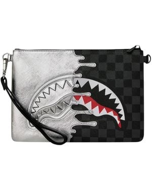 Sprayground Spectre Crossover Mouth-Print Chequered Clutch Bag - Black