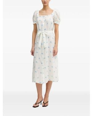 Sleeper Brigitte Floral-Print Belted Midi Dress - White