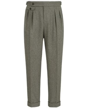 Brunello Cucinelli Virgin Wool Flannel Trousers With Double Pleats And Waist Tabs - Grey