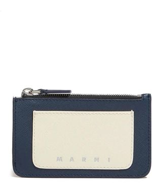 Marni Logo-Print Leather Cardholder - Blue
