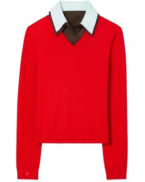 Tory Burch レイヤード ニットトップ - レッド