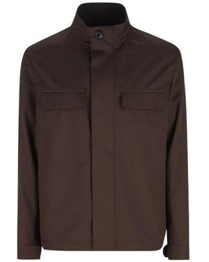 ZEGNA Leather-Detail Jacket - Brown