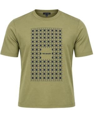 Ted Baker Geometric-Print Cotton T-Shirt - Green