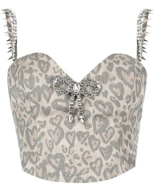 Area Heart Leopard-Print Bustier Top - Grey