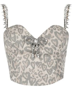 Area Heart Leopard-Print Bustier Top - Gray